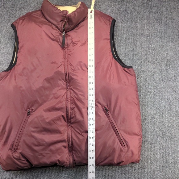 Old Navy Men's Zip Up Reversible Down Puffer Vest Red Tan Large Mock Neck - Picture 14 of 16